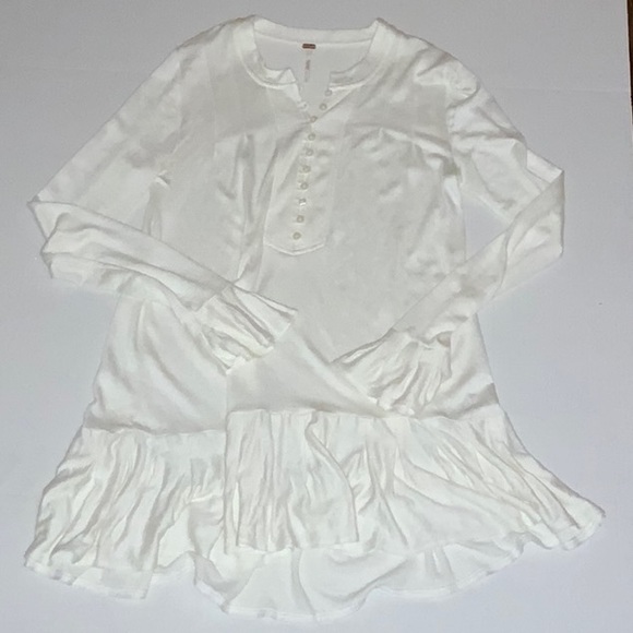 NWOT Free People White Boho Tunic / Mini Dress | Long Bell Sleeves | Size S - Picture 2 of 8